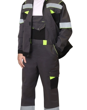 Костюм «ХОВАРД» куртка и полукомбинезон темно-серый с черным и лимонным кантом СОП 50 мм