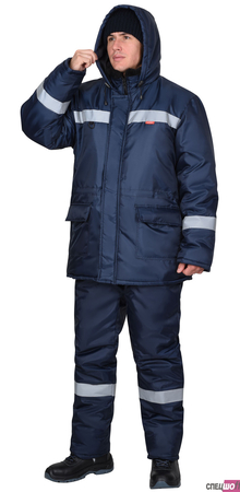 Куртка БРИГАДИР цвет синий с СОП, мех. ворот, капюшон (утеплитель 600 гр)