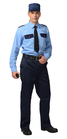 Рубашка Охранника длинный рукав (ткань Вега) цвет голубой с тёмно синим